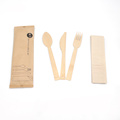 Factory Price Disposable Paper Wrapped Bamboo Cutlery Set With Napkin